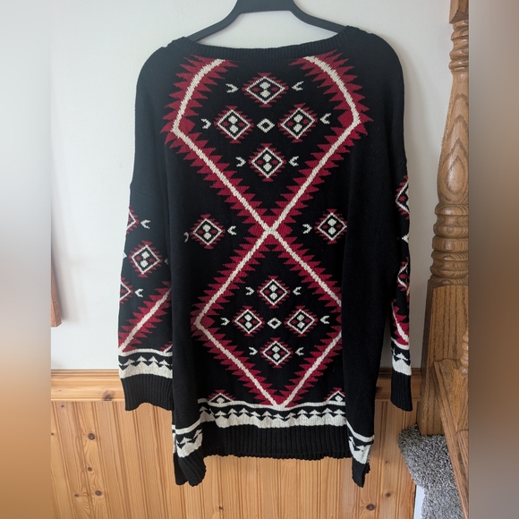 Lauren Ralph Lauren Aztec Southwestern Black Red Long Sweater Size 2X - Picture 6 of 8